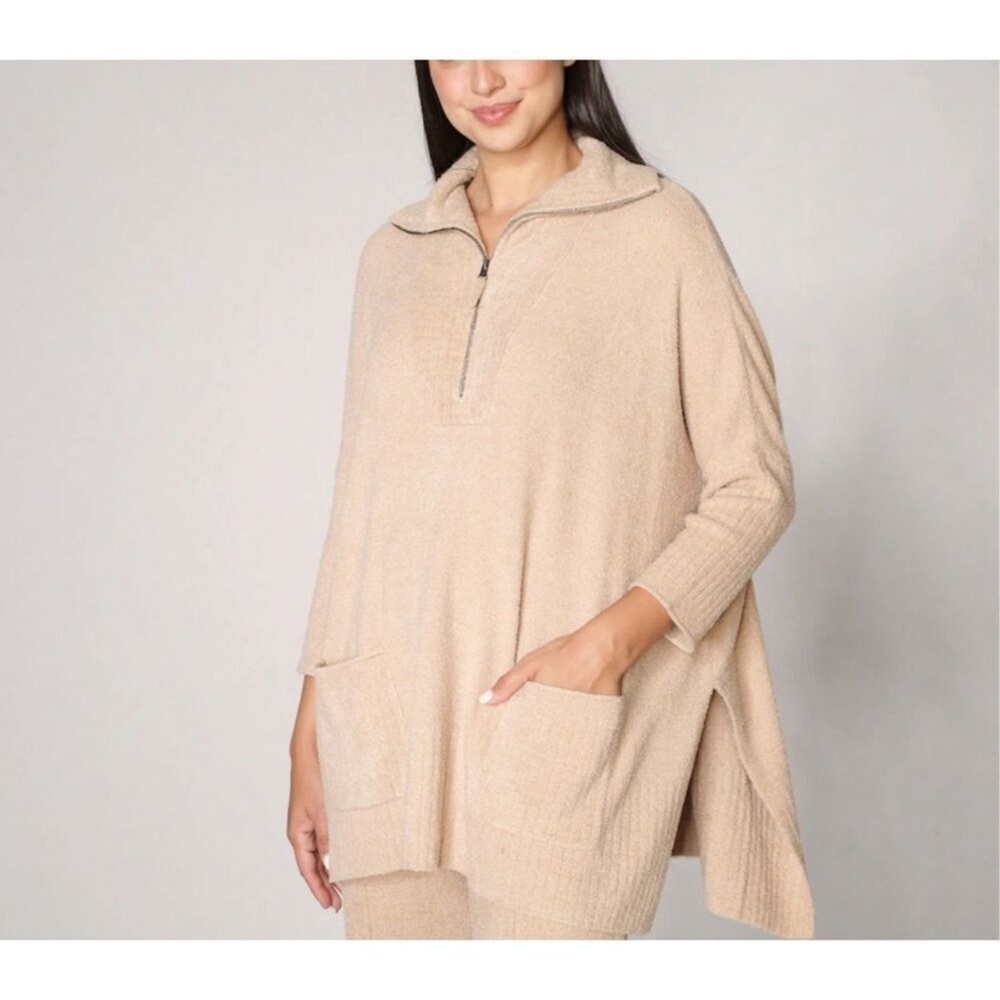 Barefoot Dreams CozyChic Lite Half Zip Pullover Tunic biscotti color